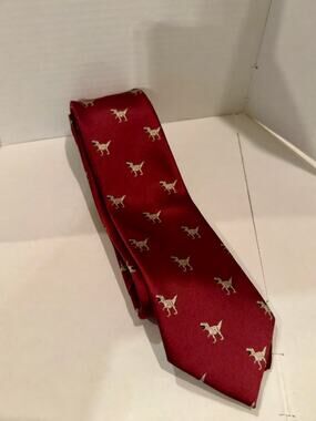 Barry Wang 100% Silk Tie Burgundy Gold T-Rex Dinosaur Novelty Necktie